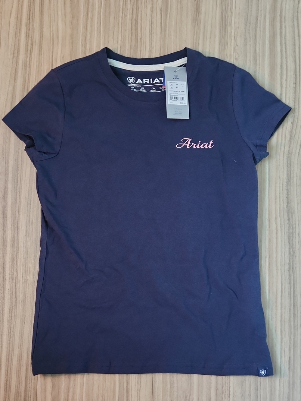 Ariat Navy Short-Sleeve Crewneck Tee with Pink Script Logo